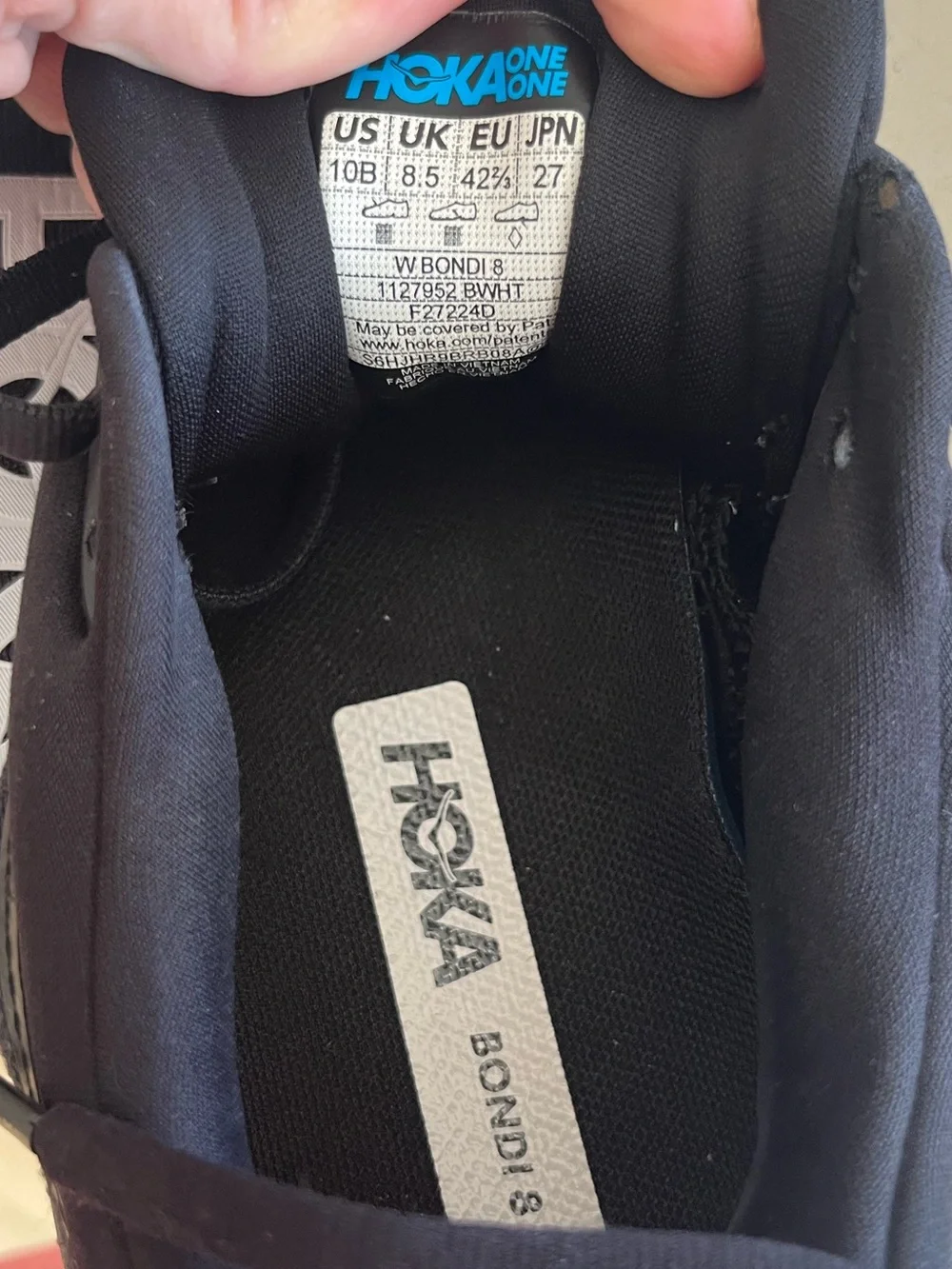 Hoka One One Bondi 8 Women’s Running Shoes Black White 10 B
